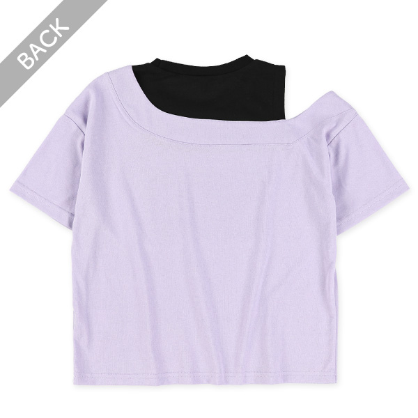 ヒョウ柄ロゴ肩あきレイヤード風半袖Tシャツ