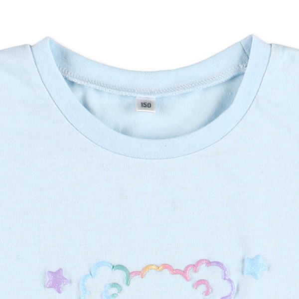 くまレインボー発泡ラメ肩あき半袖Tシャツ