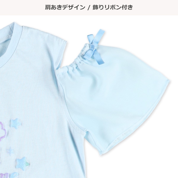 くまレインボー発泡ラメ肩あき半袖Tシャツ