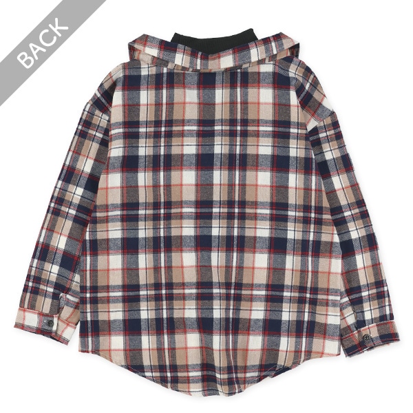 チェック柄レイヤード風長袖シャツ