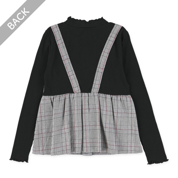 チェック柄キャミレイヤード風長袖Tシャツ