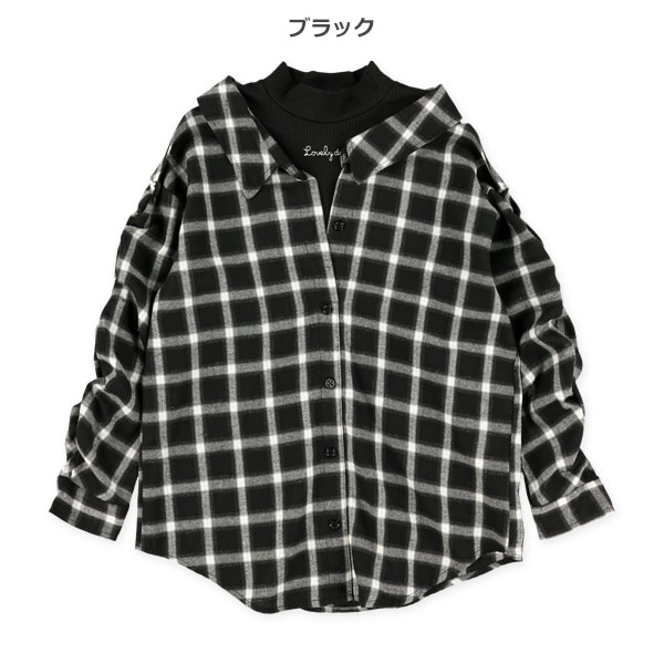 チェック柄レイヤード風長袖シャツ