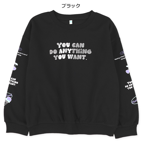 裏起毛袖アイスチェリー箔プリントトレーナー