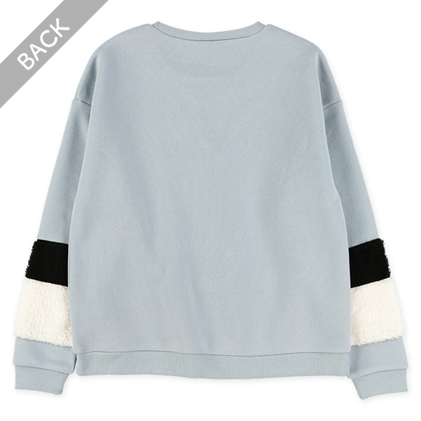 裏起毛袖ボアバタフライ箔プリントトレーナー