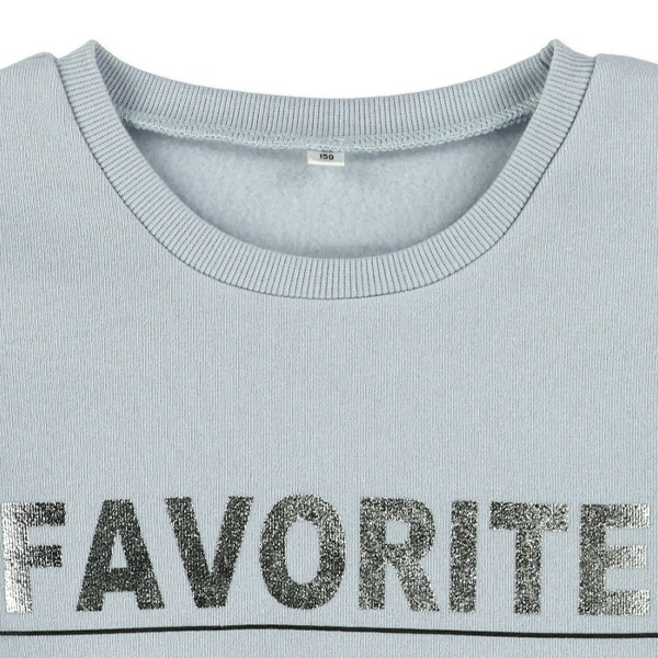 裏起毛袖ボアバタフライ箔プリントトレーナー