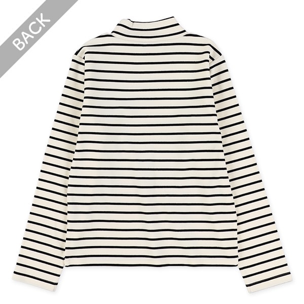 スムース起毛ボーダーハイネック長袖Tシャツ
