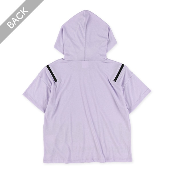 肩ファスナー裾ロゴ半袖パーカー