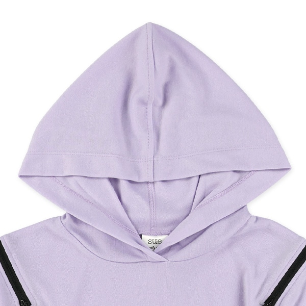 肩ファスナー裾ロゴ半袖パーカー