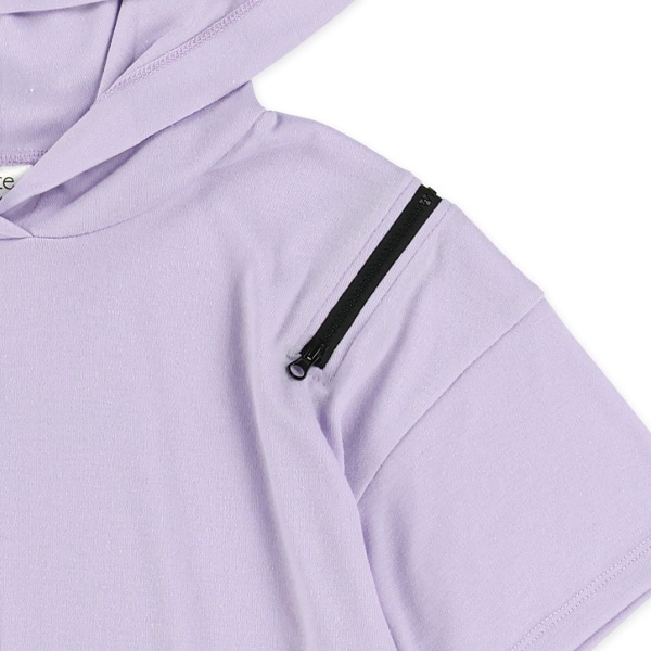 肩ファスナー裾ロゴ半袖パーカー