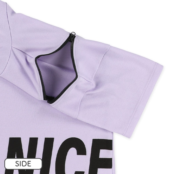 肩ファスナー裾ロゴ半袖パーカー