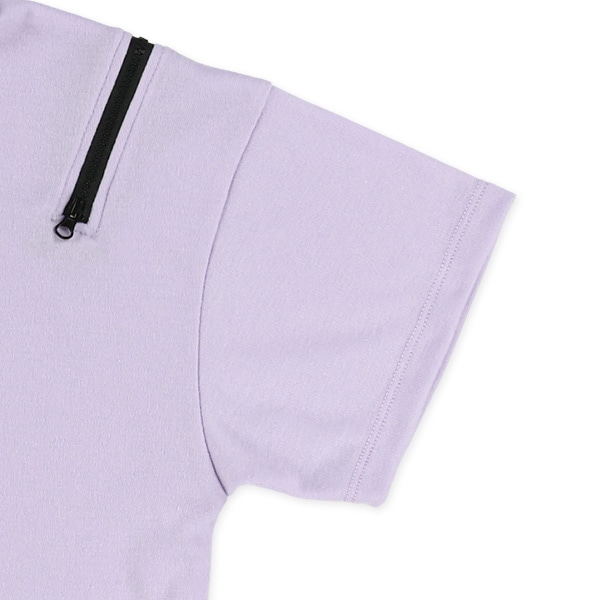 肩ファスナー裾ロゴ半袖パーカー