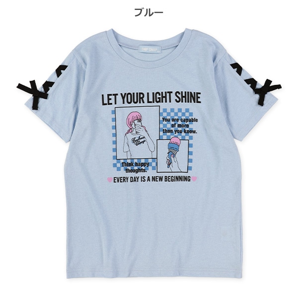 袖編み上げりぼん半袖Tシャツ