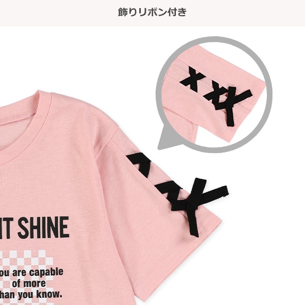 袖編み上げりぼん半袖Tシャツ
