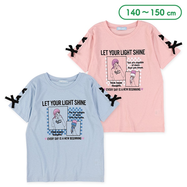袖編み上げりぼん半袖Tシャツ