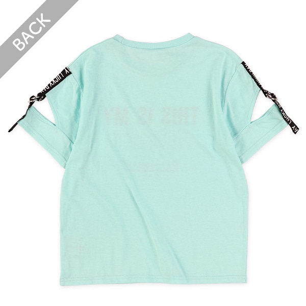 肩開き肩ロゴテープ付き半袖Tシャツ