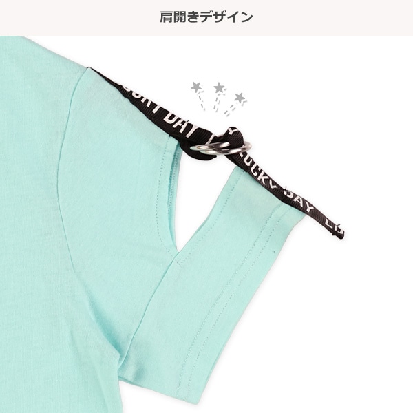肩開き肩ロゴテープ付き半袖Tシャツ