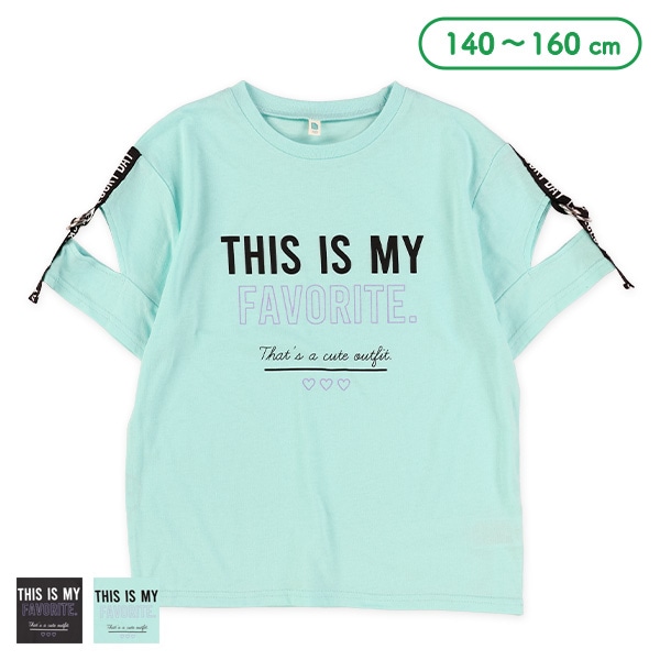 肩開き肩ロゴテープ付き半袖Tシャツ