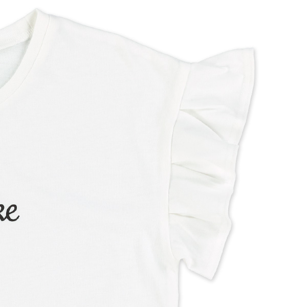 袖フリルロゴフレンチTシャツ
