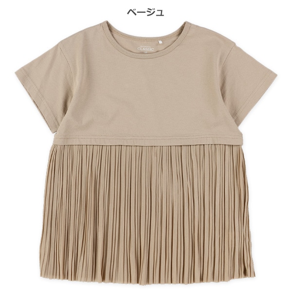 無地プリーツ切り替え半袖Tシャツ