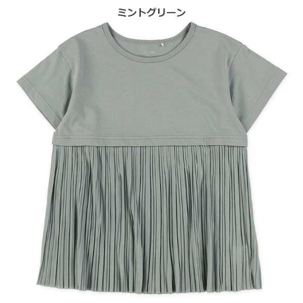 無地プリーツ切り替え半袖Tシャツ