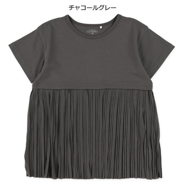 無地プリーツ切り替え半袖Tシャツ