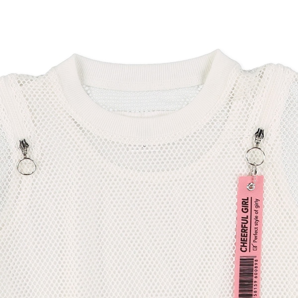 メッシュ重ね肩ファスナー付き半袖Tシャツ