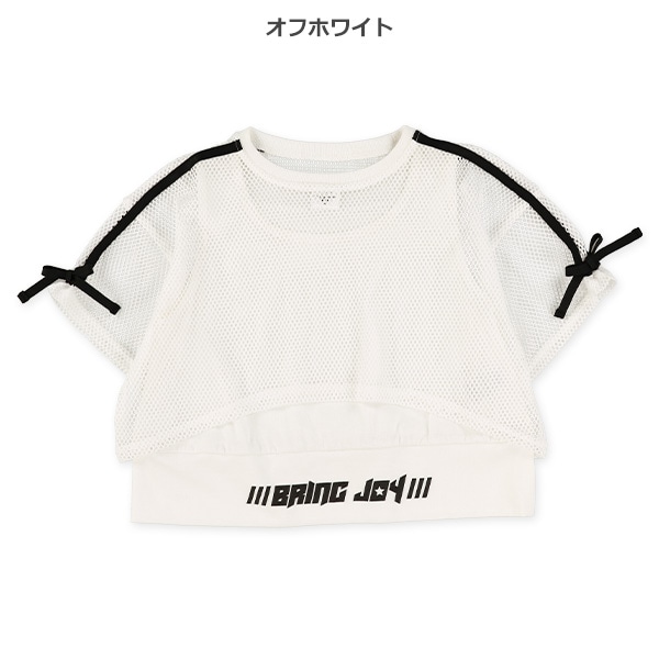 レイヤード風メッシュリボン半袖Tシャツ