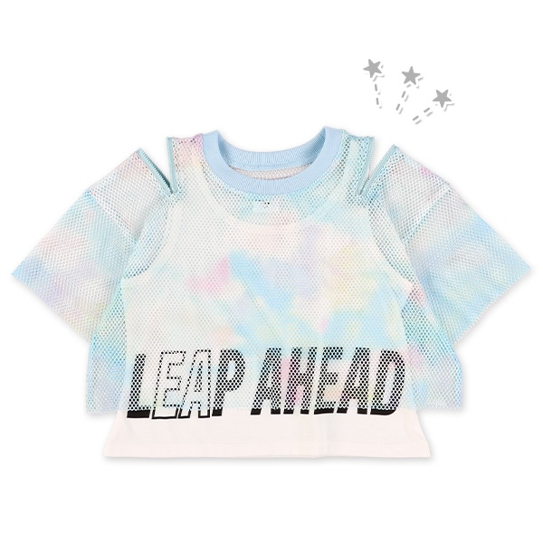 メッシュ肩ファスナーレイヤード風半袖Ｔシャツ