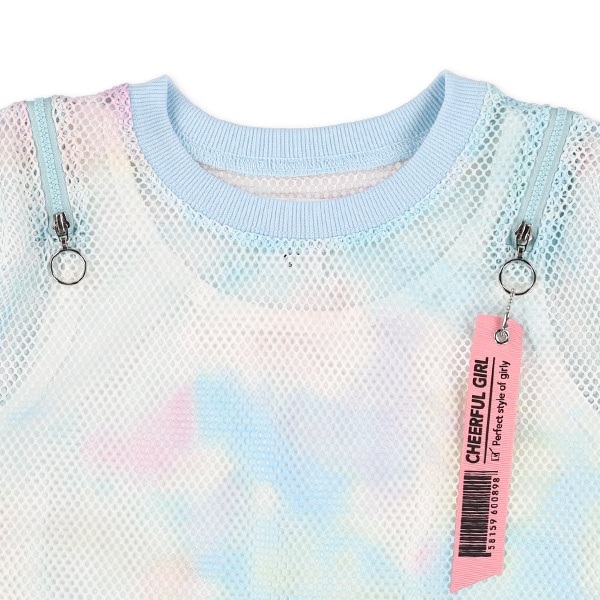 メッシュ肩ファスナーレイヤード風半袖Ｔシャツ