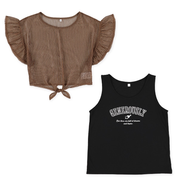 タンクトップ&裾結び半袖トップスセット