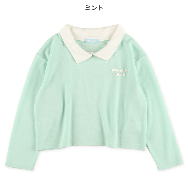 襟付き発泡プリント長袖Tシャツ