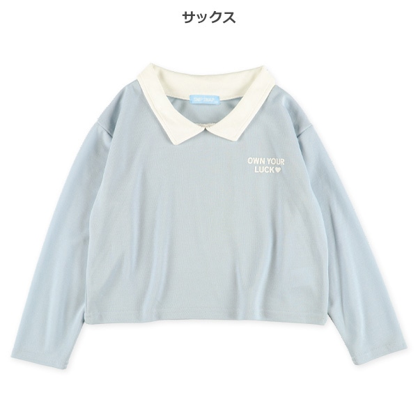 襟付き発泡プリント長袖Tシャツ