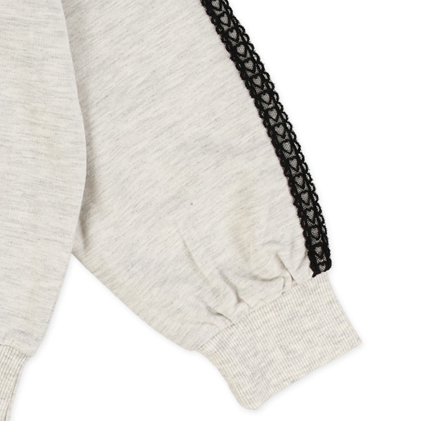 ミニ裏毛袖ハートレース薄手トレーナー