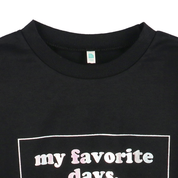 裏毛オーロラ箔袖ロゴ薄手トレーナー