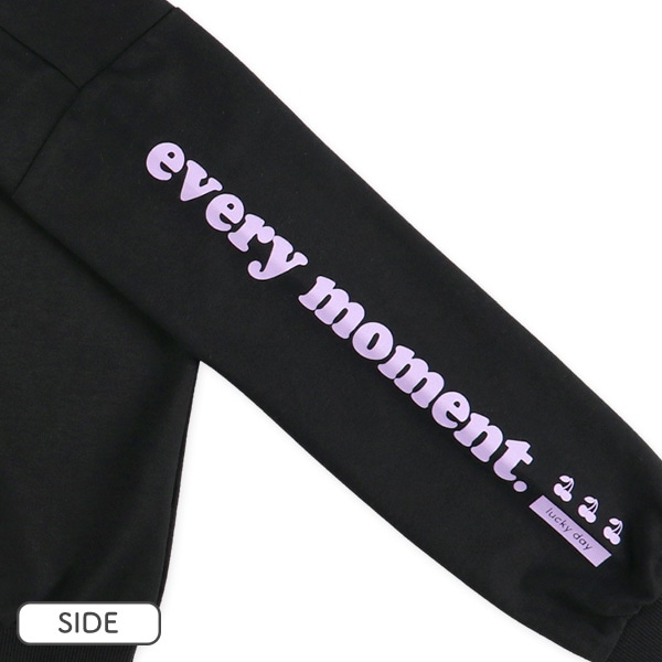 裏毛オーロラ箔袖ロゴ薄手トレーナー