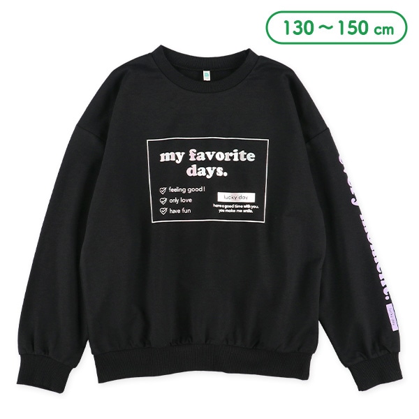 裏毛オーロラ箔袖ロゴ薄手トレーナー