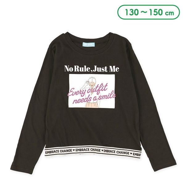 裾ロゴテープラメプリント長袖Tシャツ