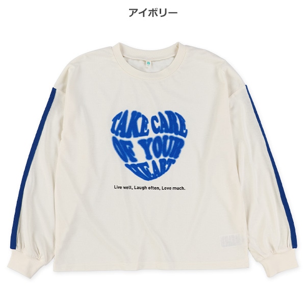 袖ラインハートロゴプリント長袖Tシャツ