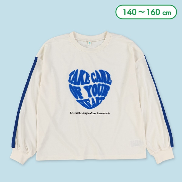 袖ラインハートロゴプリント長袖Tシャツ
