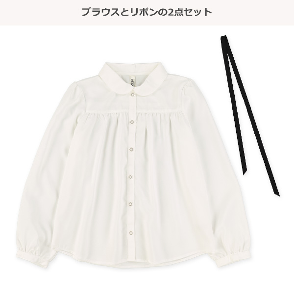 ボータイリボン付き長袖ブラウス