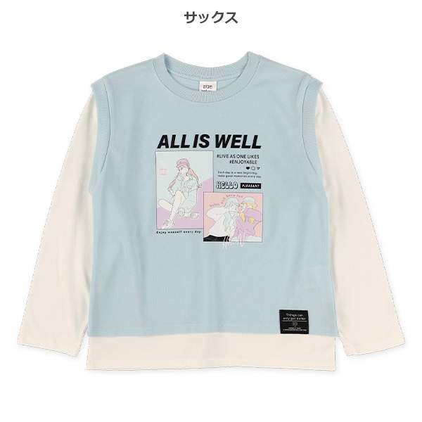 エモ系ベストレイヤード風長袖Tシャツ