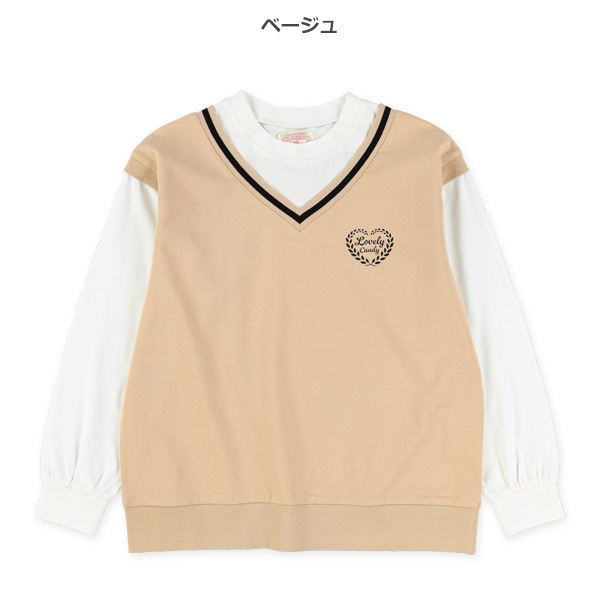 胸ロゴベストレイヤード風長袖Tシャツ