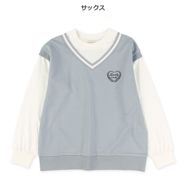 胸ロゴベストレイヤード風長袖Tシャツ