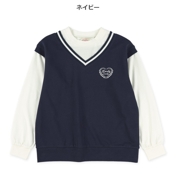 胸ロゴベストレイヤード風長袖Tシャツ