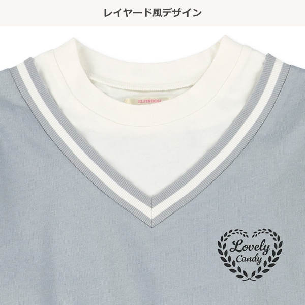 胸ロゴベストレイヤード風長袖Tシャツ