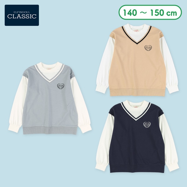 胸ロゴベストレイヤード風長袖Tシャツ