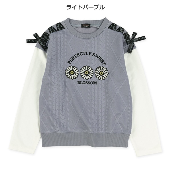 ふくれジャガード肩リボンレイヤード風長袖Tシャツ