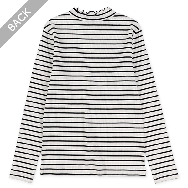 襟ぐりテレコボーダーハイネック長袖Tシャツ