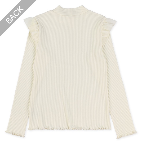 針抜きスムース肩シフォンフリルハイネック長袖Tシャツ