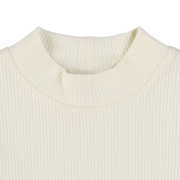 針抜きスムース肩シフォンフリルハイネック長袖Tシャツ